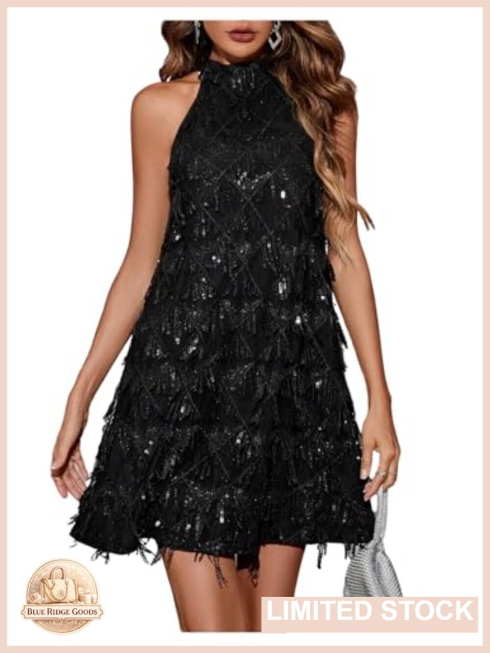 Sequin Halter Mini Dress Sleeveless Keyhole Back Party Club